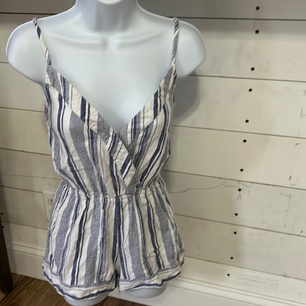 Blue and white striped romper xs